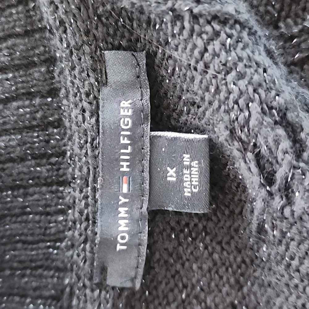 Tommy Hilfiger Womens Plus Metalic Blue Cotton Open Front Cardigan - Size 1X - Picture 5 of 7